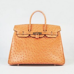 Hermes Birkin 35Cm Ostrich Stripe Handbags Orange Gold